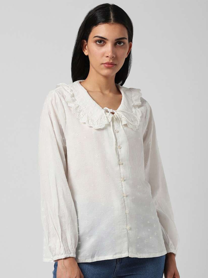 Emma Lapel Collar, Cotton Dobby, Elbow Sleeves Women's Blouse - Image 2