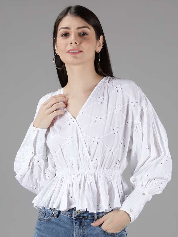 Emma Lapel Collar, Cotton Dobby, Elbow Sleeves Women's Blouse