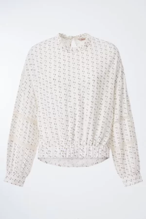 Hailey Cotton Dobby, Full Sleeves, Front Pleated, Back tie-knot Women's Blouse