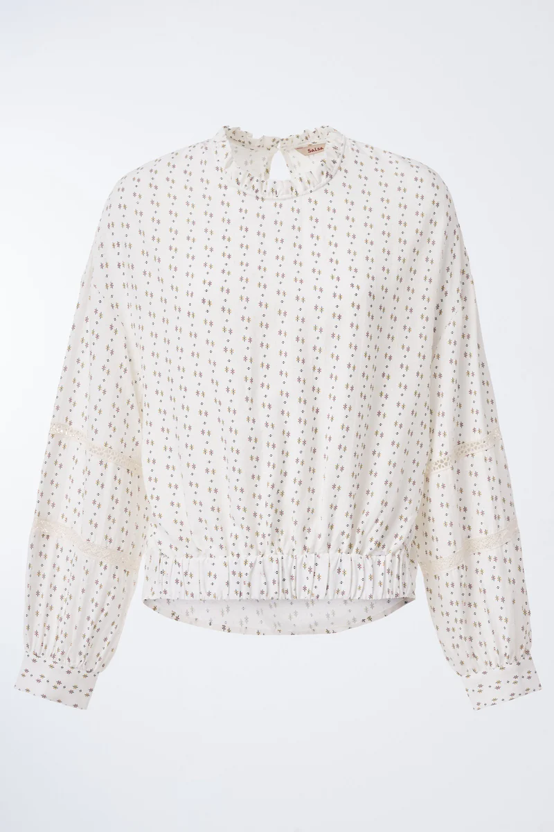 Hailey Cotton Dobby, Full Sleeves, Front Pleated, Back tie-knot Women's Blouse