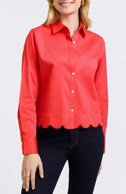 Olivia Cotton Seersucker, Full Sleeves, Button Down Women's Blouse