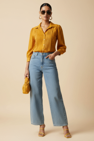 Emily- Tucks With Gathered Mustard Shirt