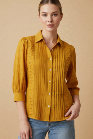 Emily- Tucks With Gathered Mustard Shirt